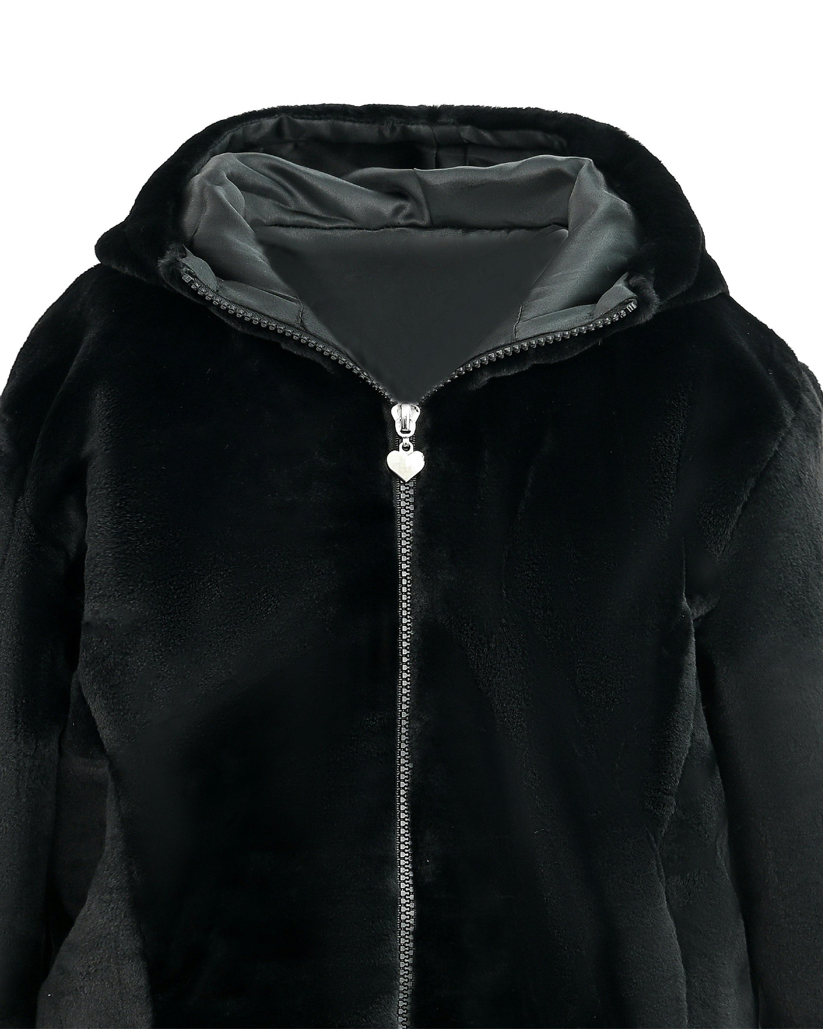 Black Plush Hooded Jacket