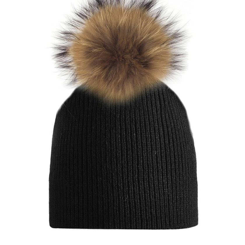 Knitted Wool Hat With A Genuine Fur Pom (TikTok)