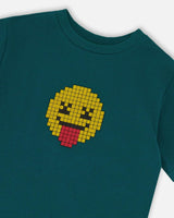 Organic Cotton Jersey T-Shirt With Print Dark Turquoise