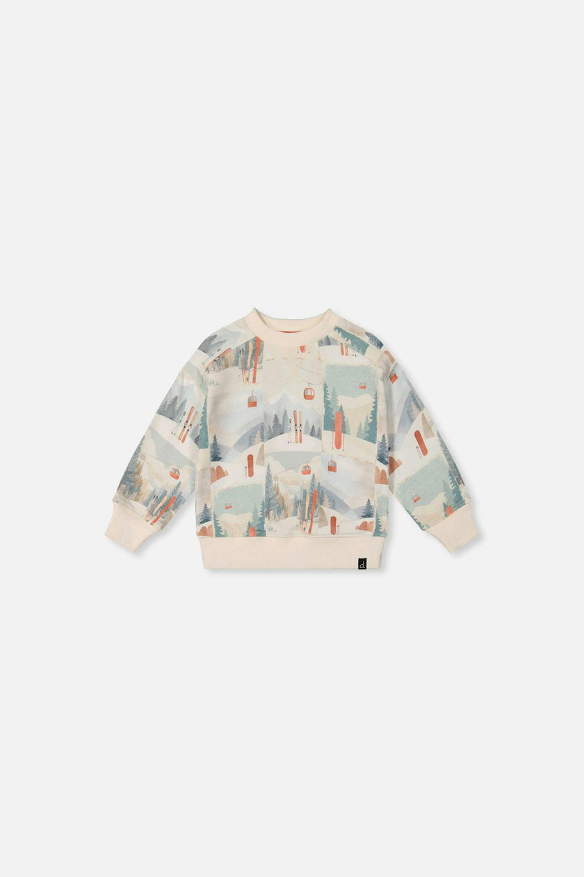 Baby Fleece Sweatshirt Beige Ski Print