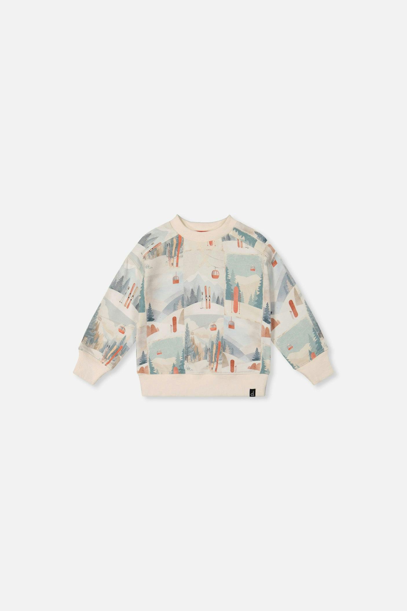 Baby Fleece Sweatshirt Beige Ski Print