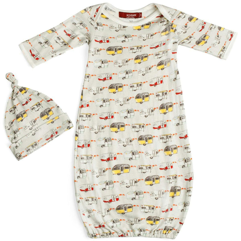Vintage Trailers Organic Cotton Newborn Gown & Hat Set
