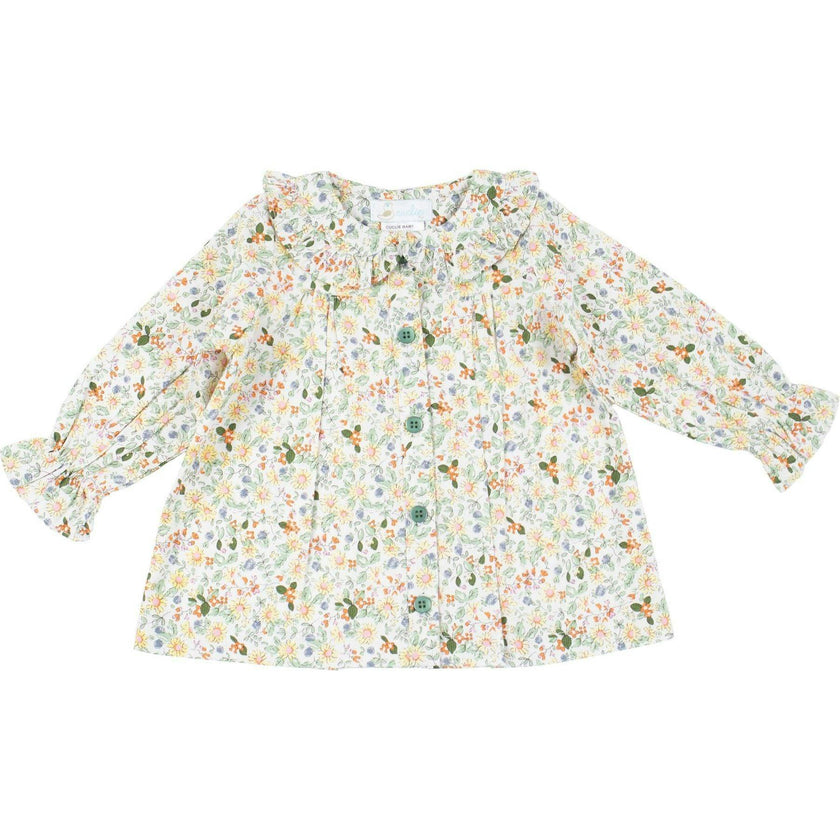 Yellow Floral Ruffle Sleeve Blouse