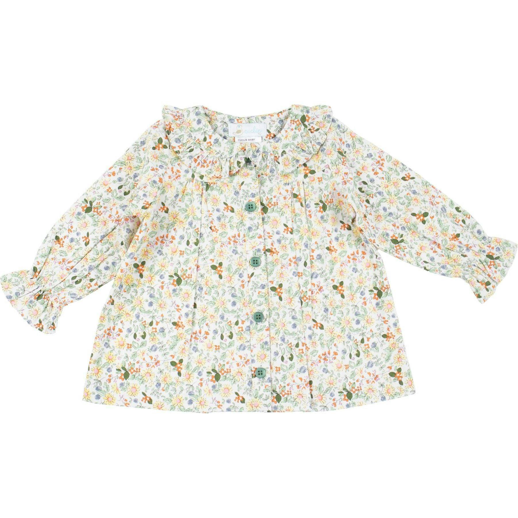 Yellow Floral Ruffle Sleeve Blouse