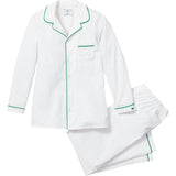 Kid's Twill Pajama Set in White with Green Piping