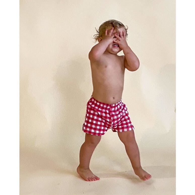 Red Gingham Mini Boardshort, Red