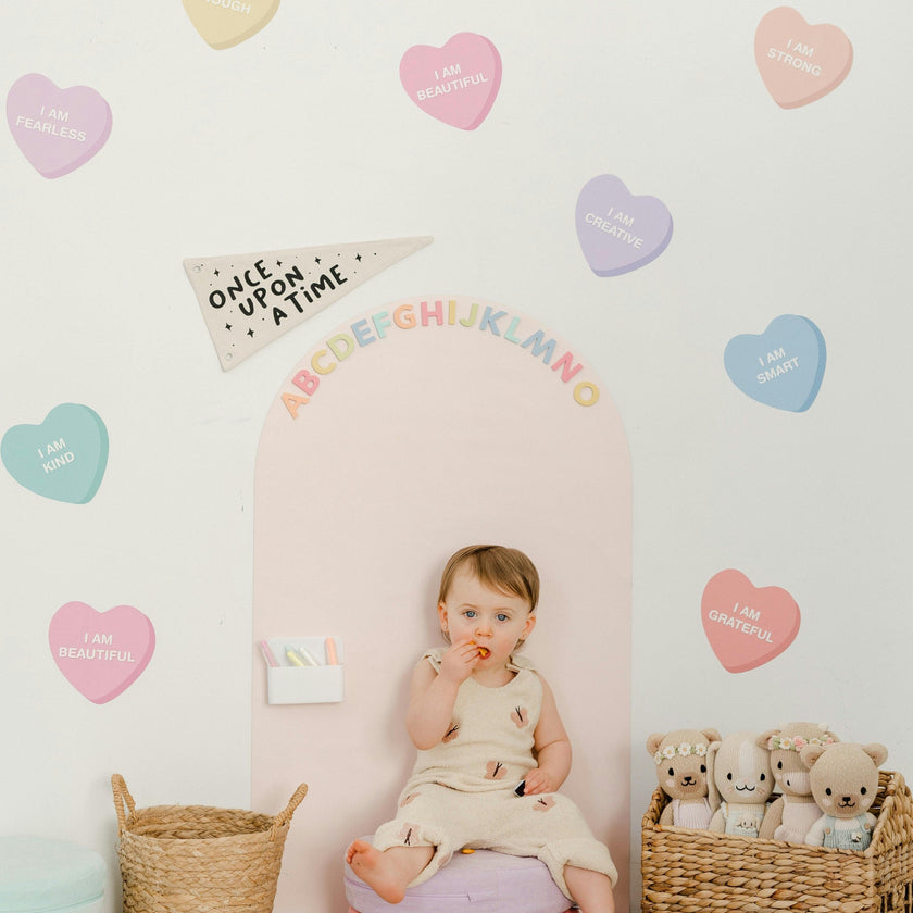 Peel & Stick Fabric Wall Stickers - Affirmation Candy Hearts Brights