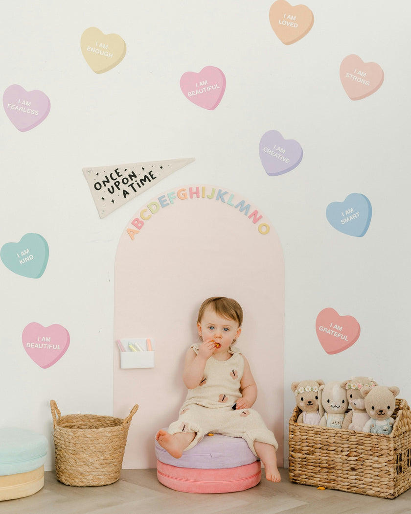 Peel & Stick Fabric Wall Stickers - Affirmation Candy Hearts Brights