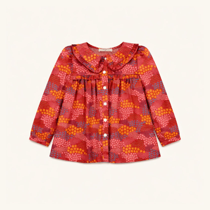 Ruffle Trim Blouse in Red Floral