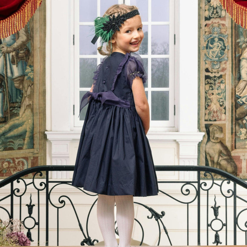 Camelia Navy Cotton Smocked Dress