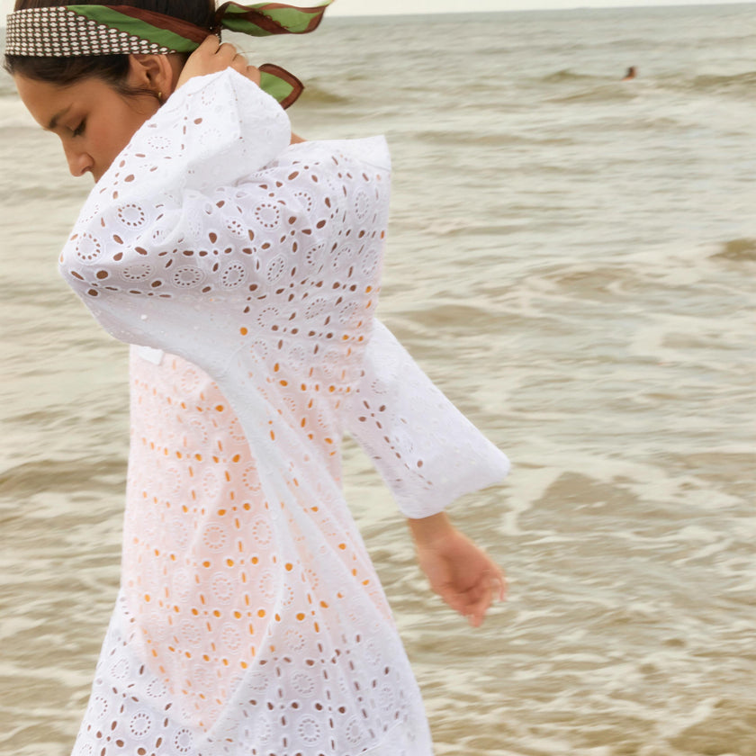 women's white eyelet kaftan