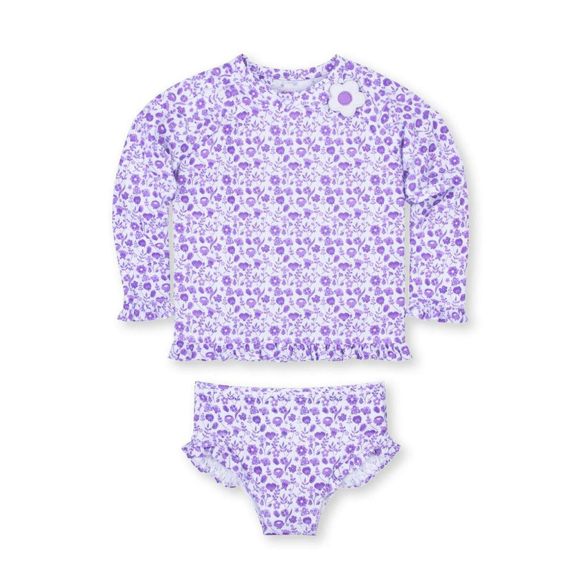 Floral Print Rashguard Swimsuit W/Ruffles