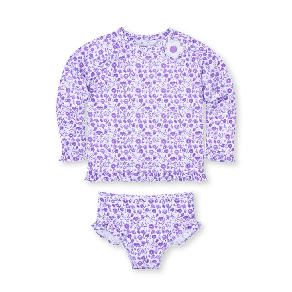 Floral Print Rashguard Swimsuit W/Ruffles