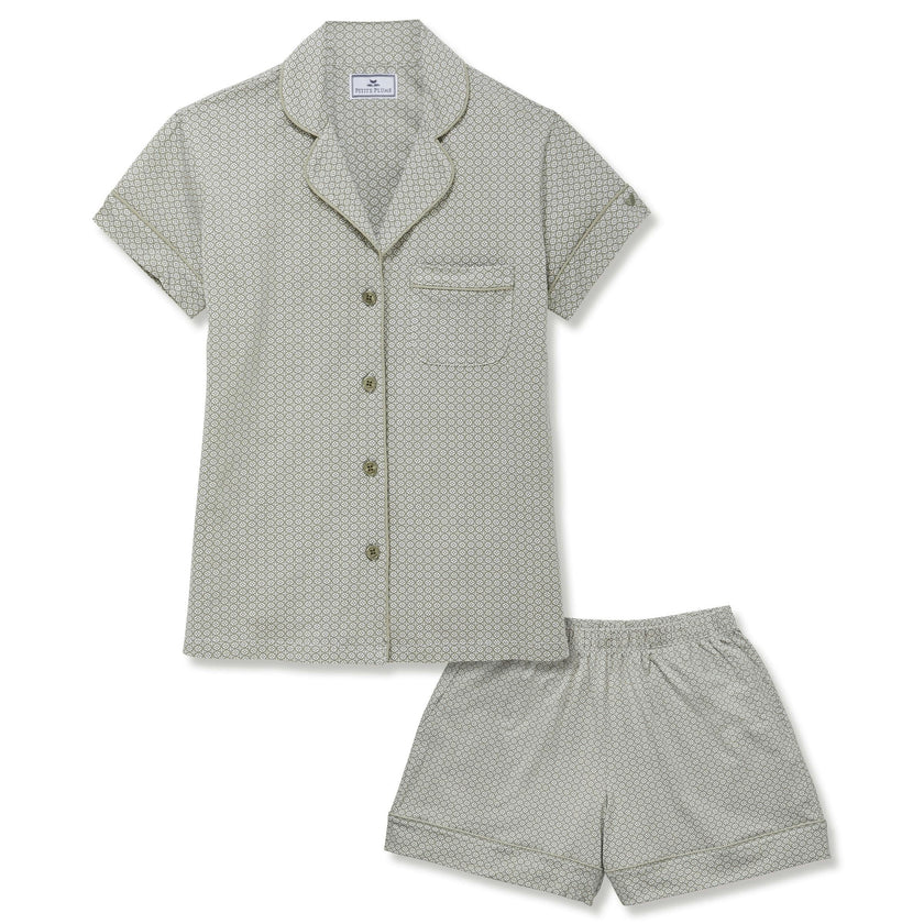 Women's Pima Short Sleeve Short Set in Sage Geo