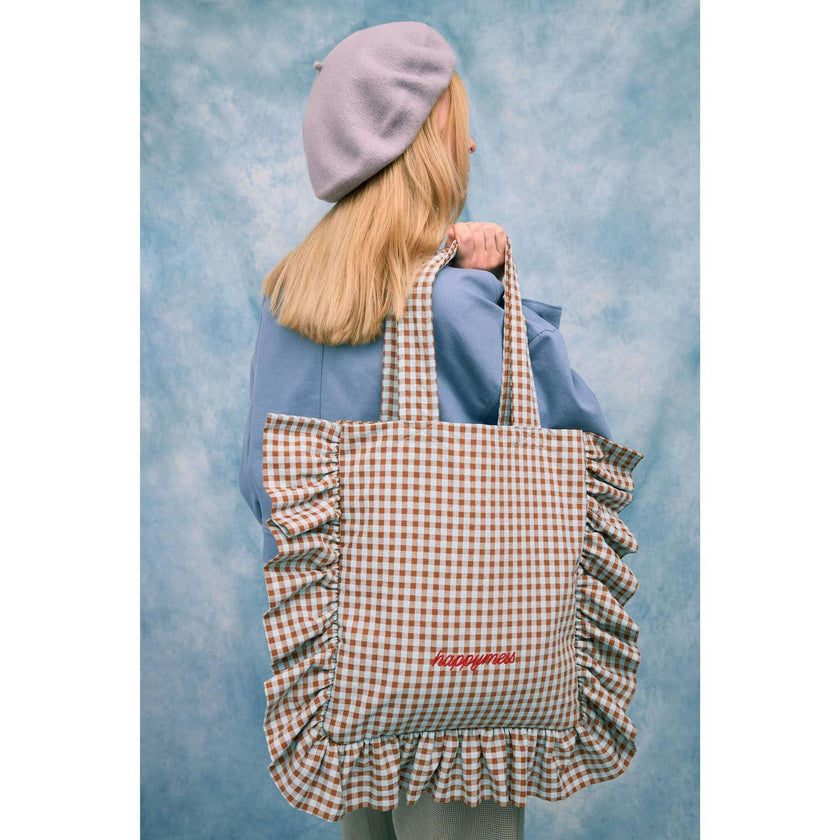 women's vichy frilled bag - foggy brown