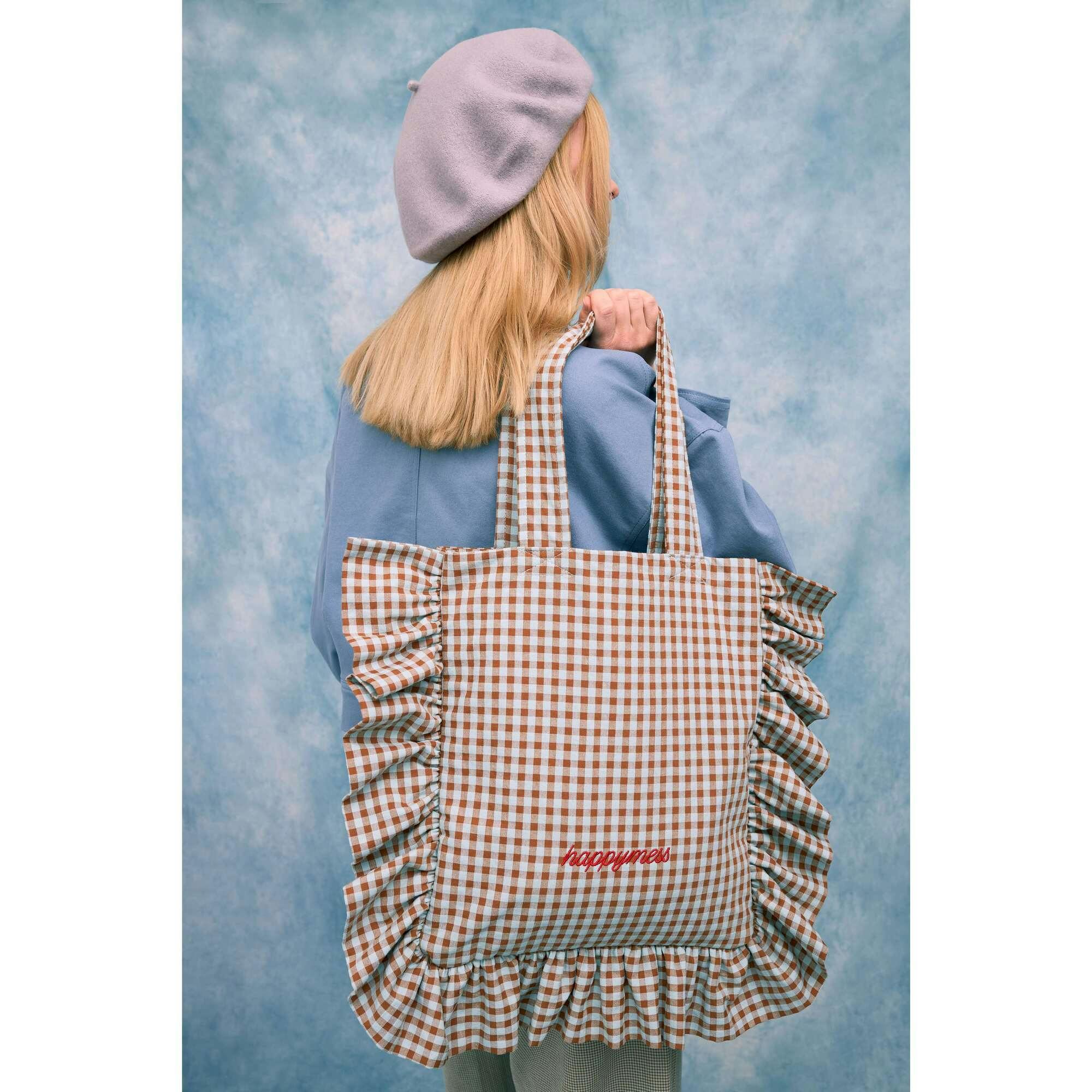 women's vichy frilled bag - foggy brown
