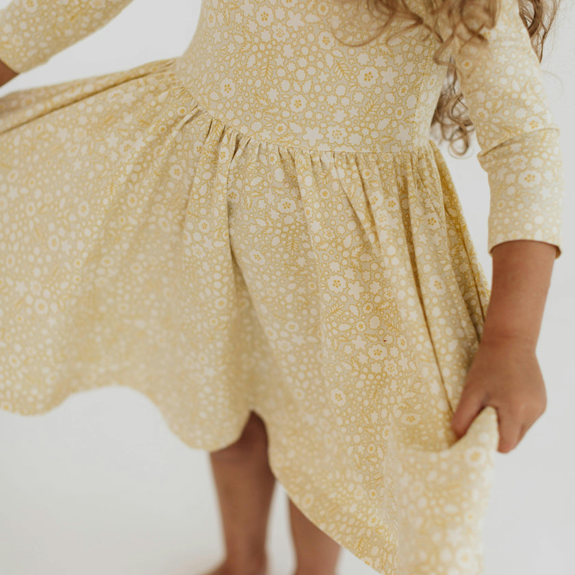 3/4 Sleeve Twirl Dress in Buttercup