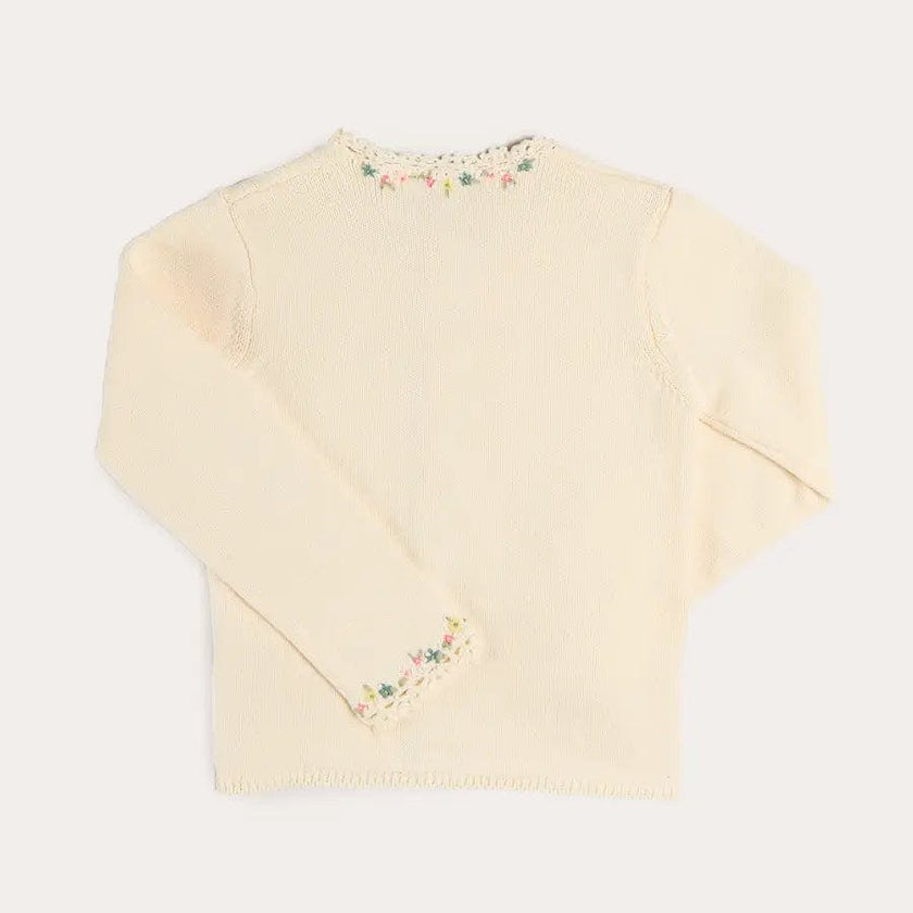 Wildflower Embroidered Openwork Detail Cotton Cardigan in Cream (18mths- 10yrs)