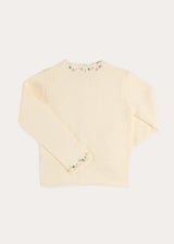 Wildflower Embroidered Openwork Detail Cotton Cardigan in Cream (18mths- 10yrs)