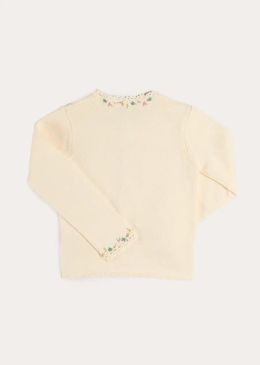 Wildflower Embroidered Openwork Detail Cotton Cardigan in Cream (18mths- 10yrs)