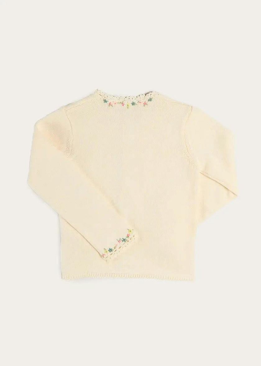 Wildflower Embroidered Openwork Detail Cotton Cardigan in Cream (18mths- 10yrs)