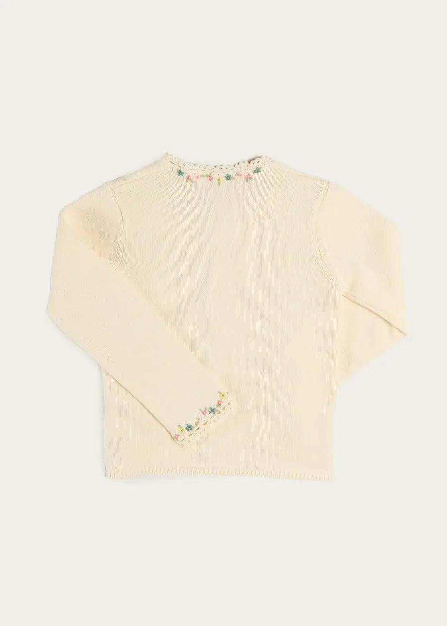 Wildflower Embroidered Openwork Detail Cotton Cardigan in Cream (18mths- 10yrs)