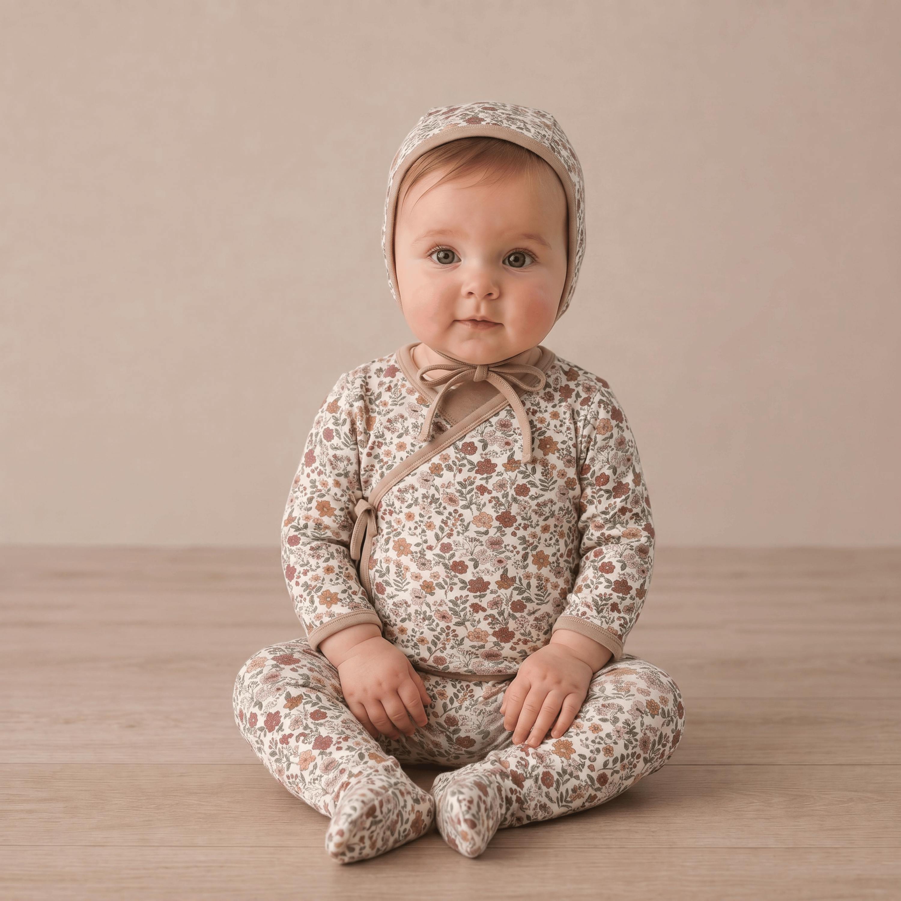 Organic Kimono Top & Footed Pants Set - Woodland Sprig