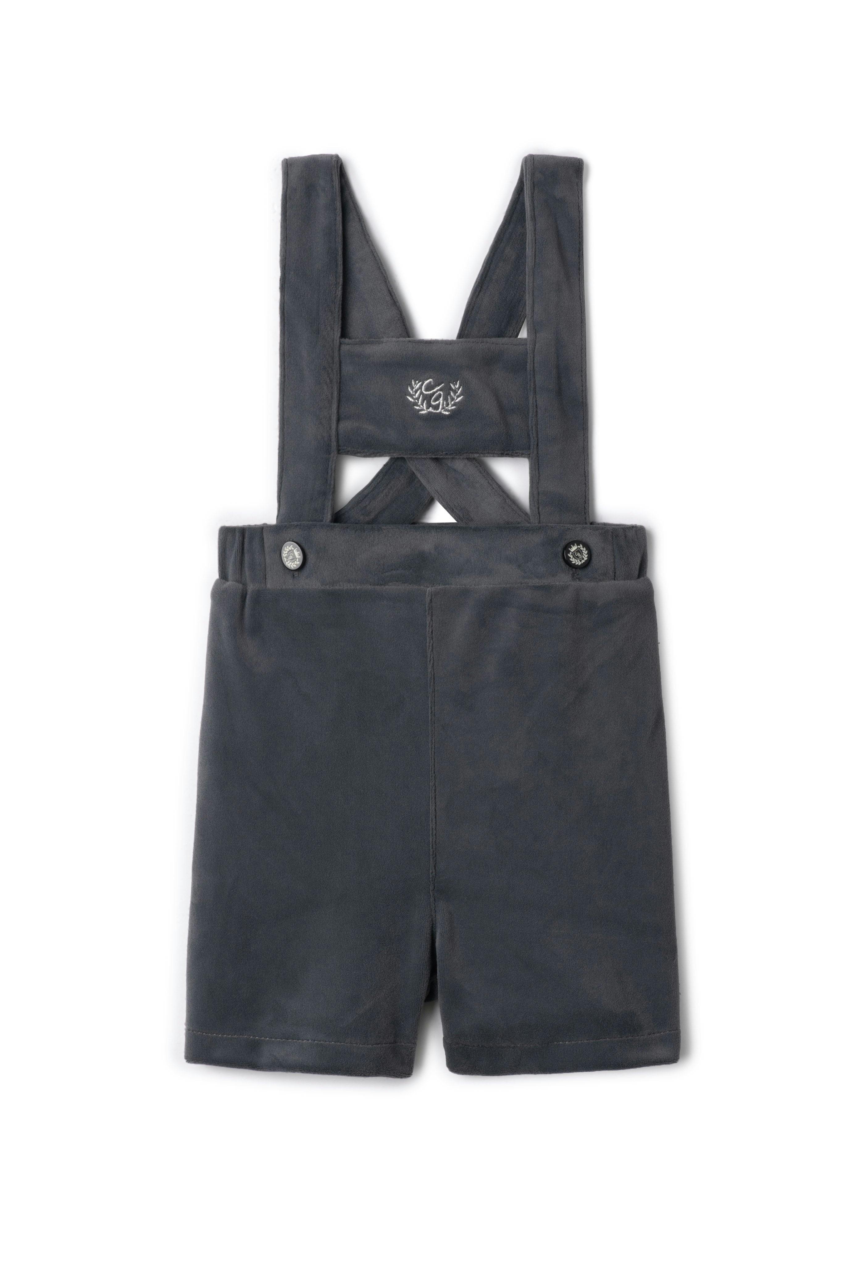 Crest Shorts Embroidered Velvet Overalls