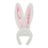 Packed Party Too Cute to Hop Plush Bunny Ears Headband - Trapped Pastel Confetti Interior with Fuzzy White Trim for Easter Parties and Spring Celebrations