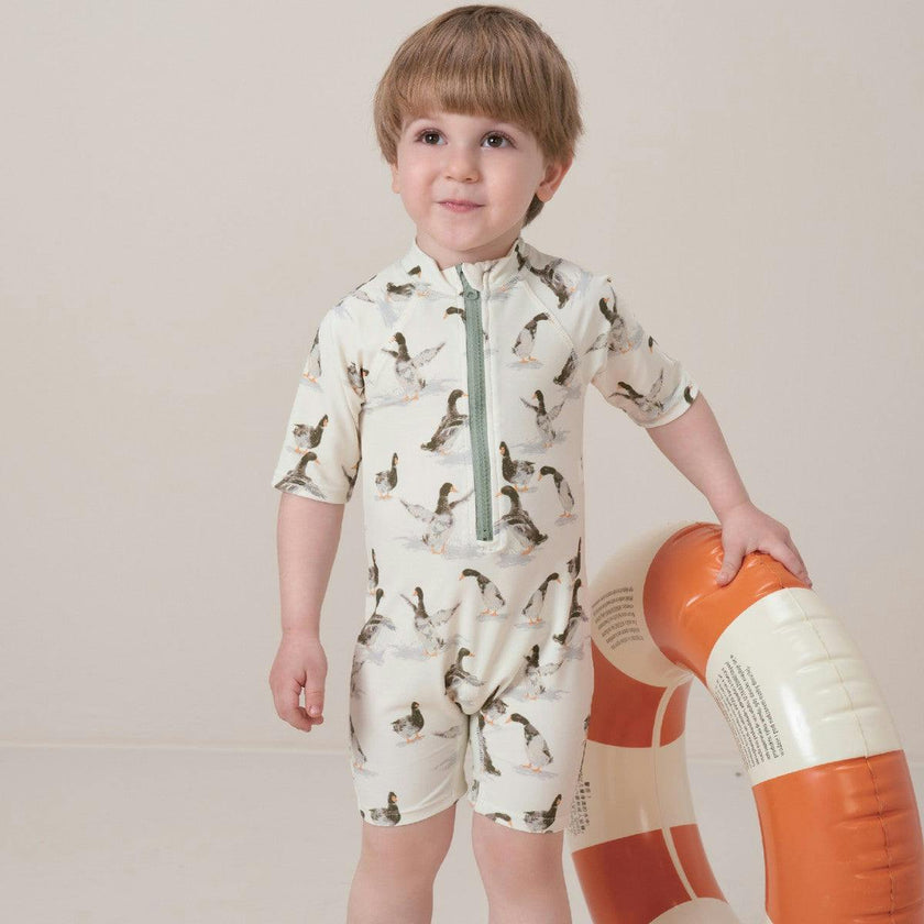 Giraffe Zipper Short Sleeve Shortall Swimsuit
