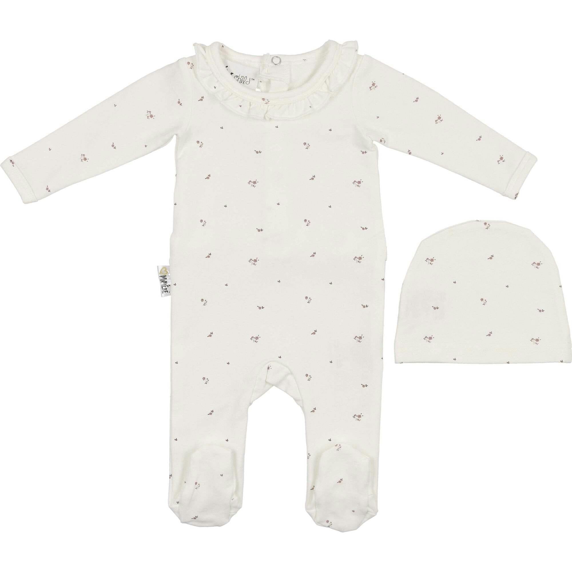 Floral Ruffle Footie and Beanie Set