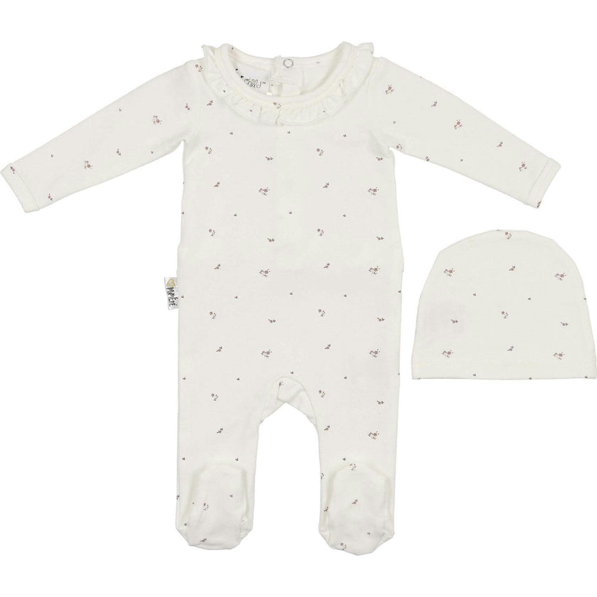 Floral Ruffle Footie and Beanie Set