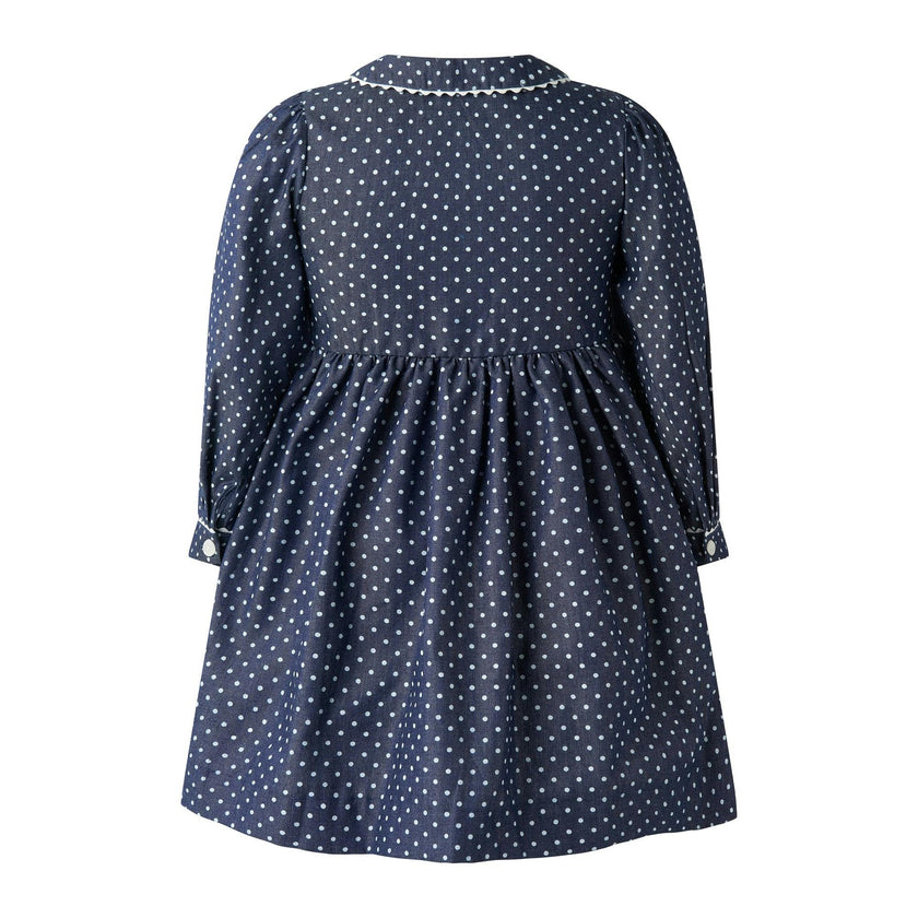 Polka Dot Button-Front Chambray Dress