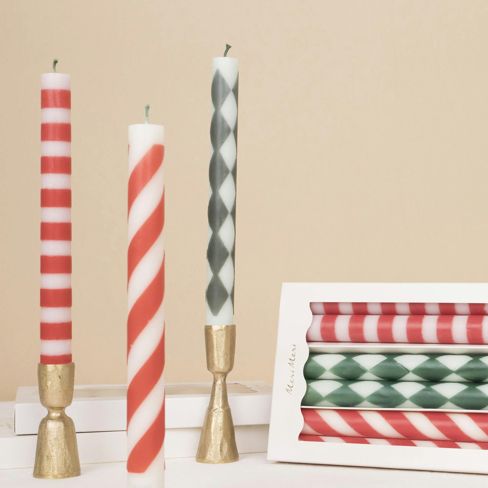Festive Stripe Table Candles