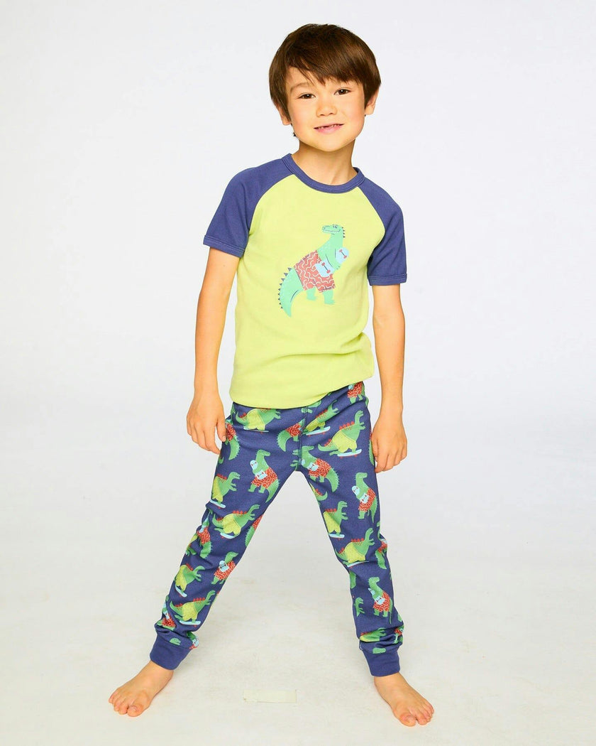 Organic Cotton Two-Piece Pyjama Set Blue Dino Print