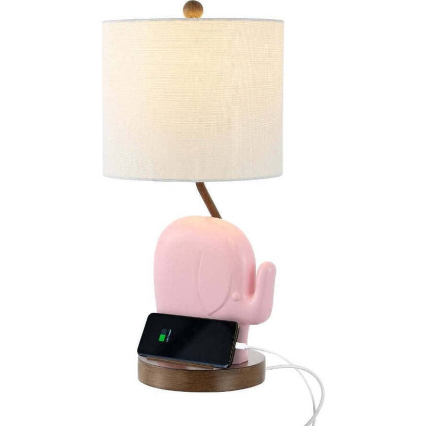Ellie Bohemian Designer Iron/Resin Elephant LED Kids Table Lamp with Phone Stand and USB Charging Port