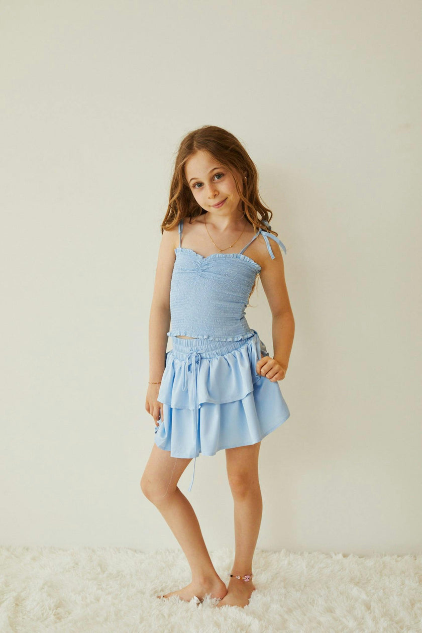Willow Pastel Blue Satin Skort