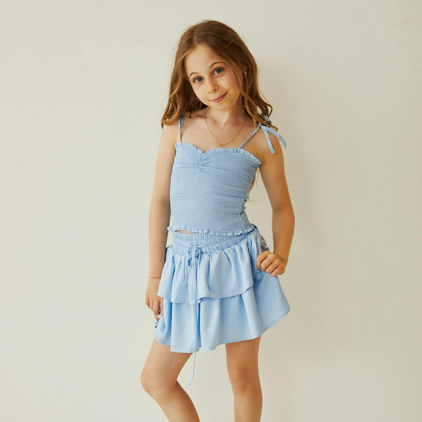 Georgia Pastel Blue Satin Smocked Top
