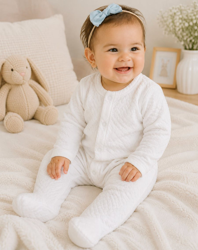 White Sleep and Play Snap-Up Footie in Jacquard Cotton