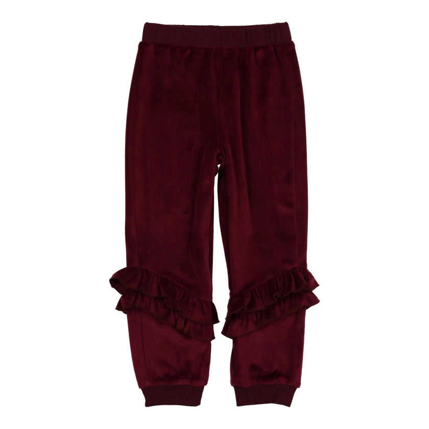Velour Ribbed Waist & Cuff Ruffle Joggers