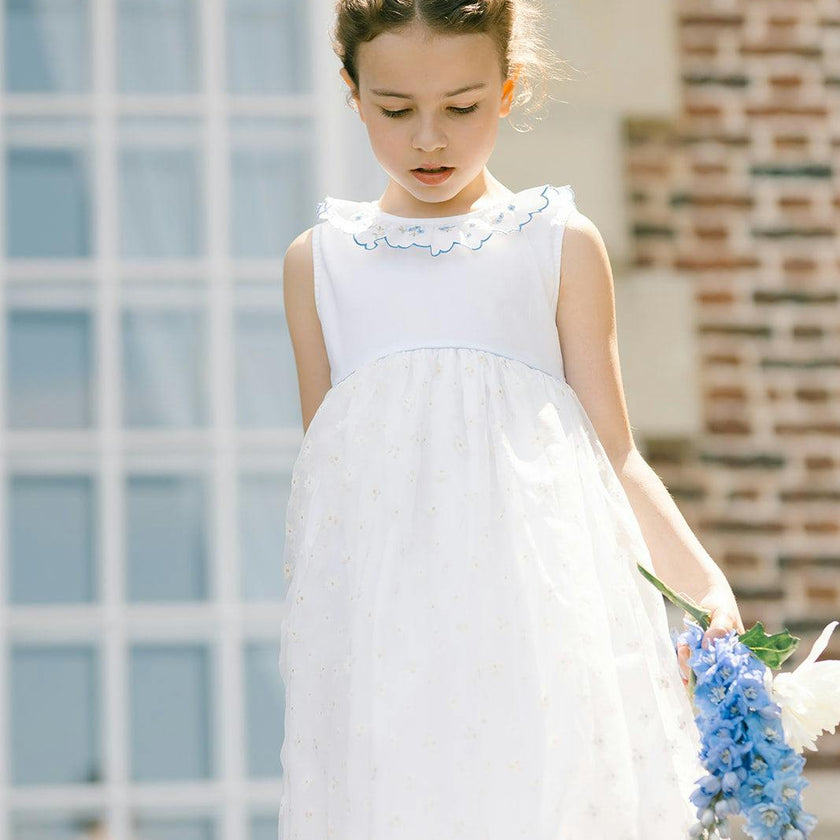 Cordelia White Blue Sleeveless Empire Dress