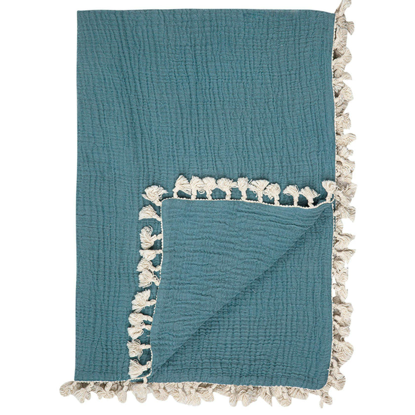 6-Layer Cotton Muslin Baby Blanket (Riverstone Blue)