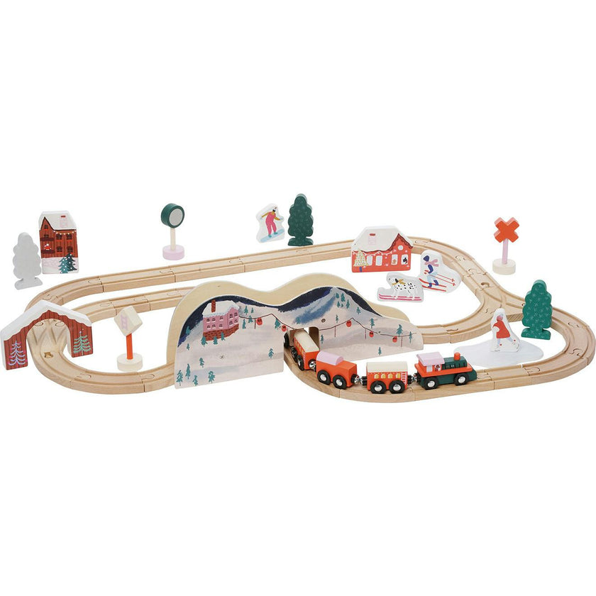 Manhattan Toy Alpine Express 49-Piece Wooden Toy Train Set with Scenic Accessories for Toddlers 3 Years and Up