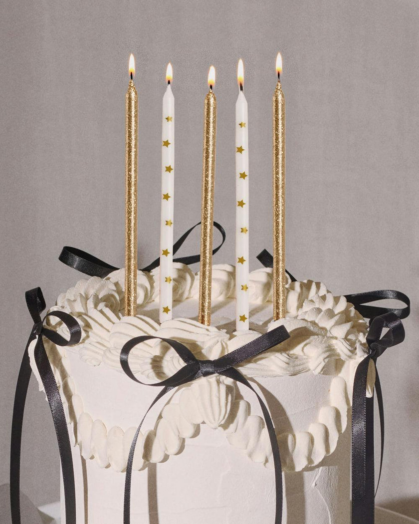 Wish Upon A Star Candles - 10 gold glitter candles