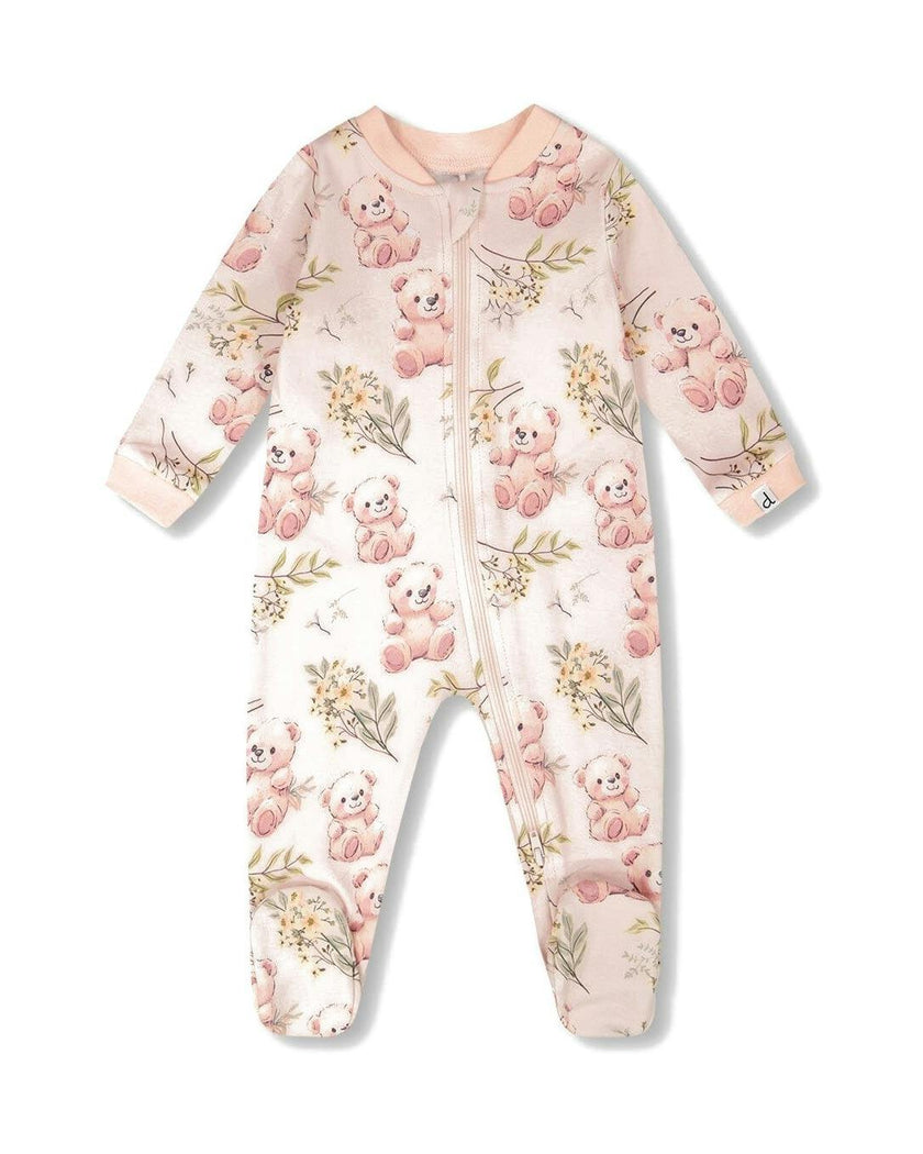 Organic Cotton Baby One-Piece Pyjama Pale Pink Bear Print