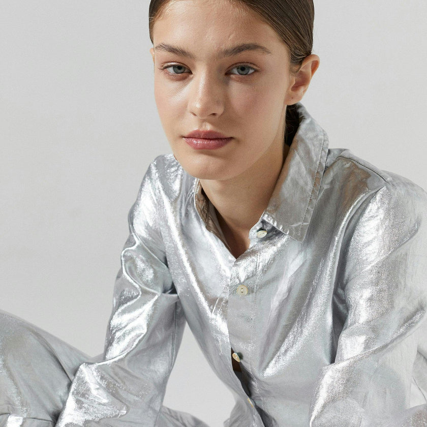 San Marino Metallic Linen Shirt - Silver