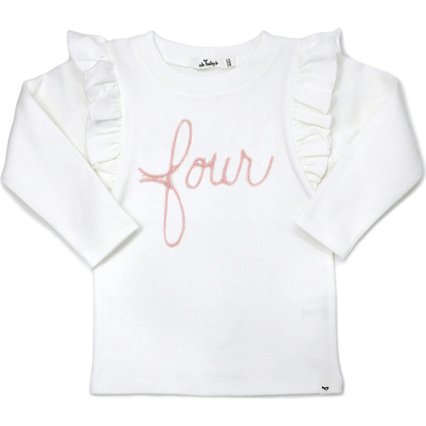 Millie Long Sleeve Tee in 'four' Pink Eyelash Writing