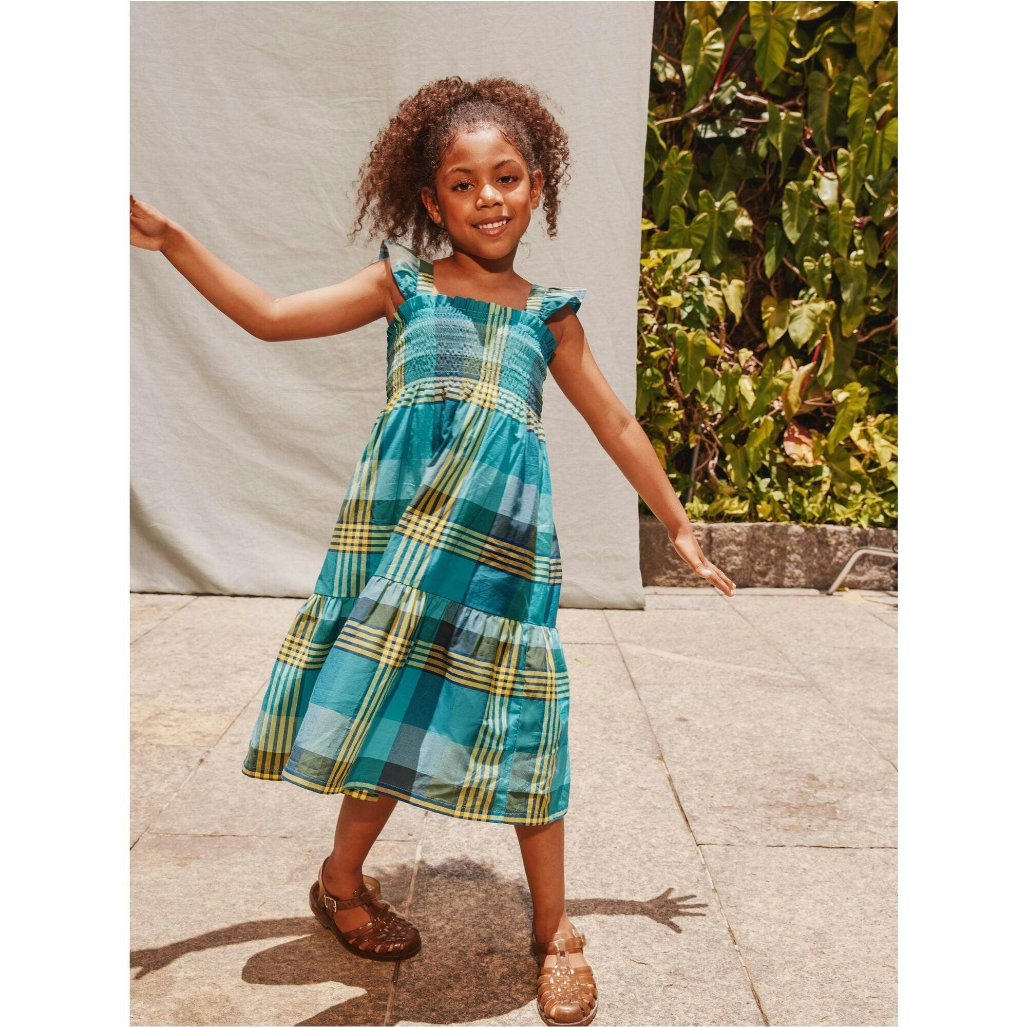 Smocked Flutter Sleeve Dress, Blue