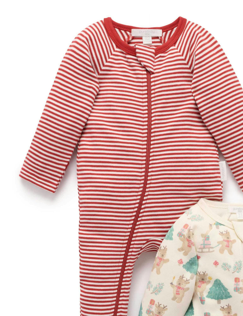 2 Pack Printed Zip Growsuit Deer Christmas Print