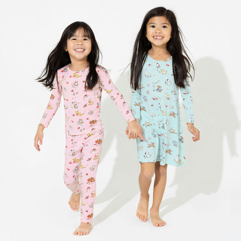 Valentines Pups Bamboo Girls' Long Sleeve Dress